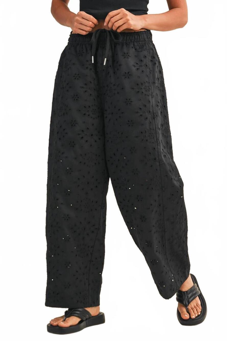 NEW KLESIS eyelet wide leg pants in black